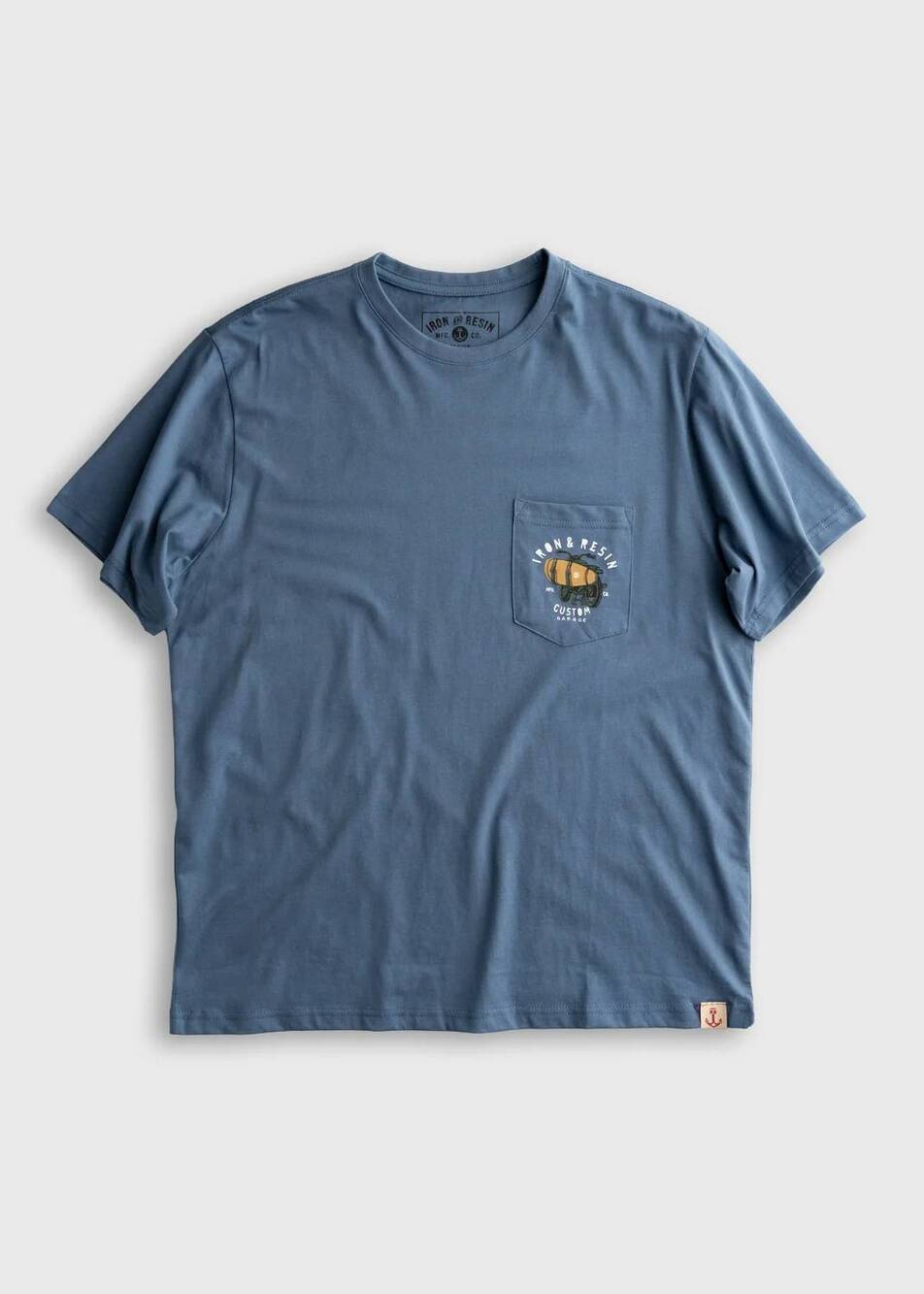 NEW IRON & RESIN men's custom garage pocket tee in blue